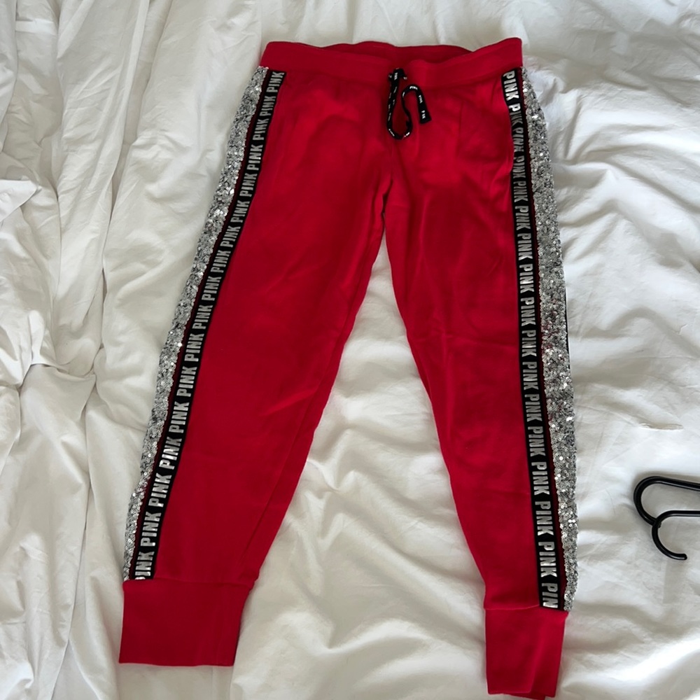Victoria Secret Pink Red Sparkle Joggers
